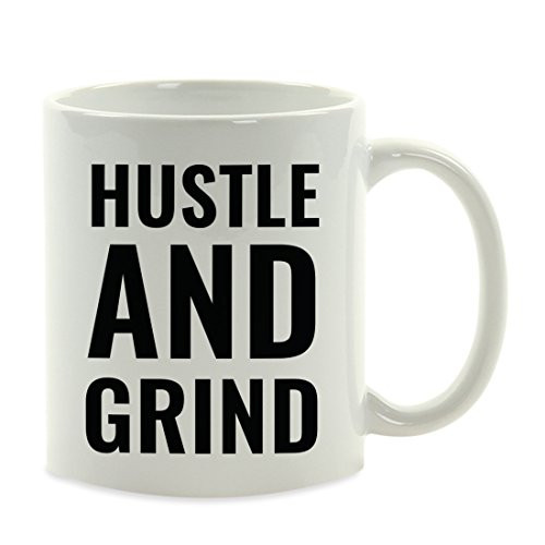 Andaz Press Motivational 11oz. Coffee Mug Gift Hustle and Grind 1-Pack Inspirational Son Daughter Graduation Birthday Christmas Gift Ideas