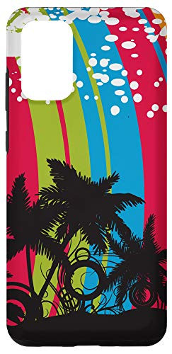 Galaxy S20 plus Black Silhouette Palm Tree White Paint Splatter On Retro Art Case