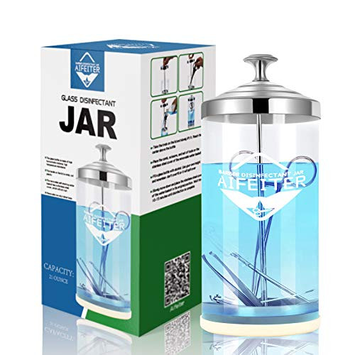 barber sanitizing jar-Glass thickened style--Barber Disinfectant Jar with Tray 30 OzComb Disinfectant JarGlass Disinfecting Jar for Nail Tools and Barber Supplies  and  Spa Implements