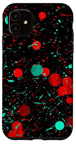 iPhone 11 Red and Cyan Abstract Splatter Paint Pattern Cute Trendy Case