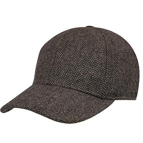 BOTVELA Men's Herringbone Tweed Baseball Cap Wool Blend Fitted Hat -Khaki 7 3-4-