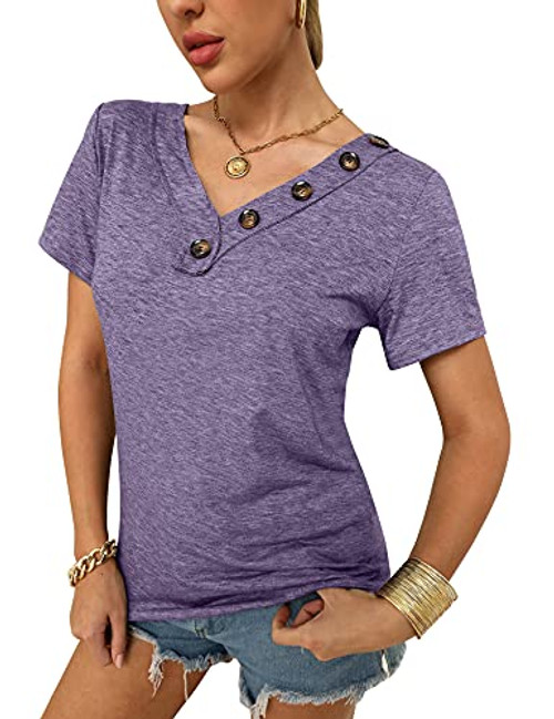 Quenteen Summer Tops for Women Short Sleeve V Neck T Shirts Cute Fashion Tunic Plus Size Purple