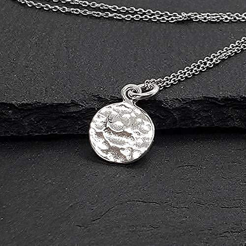 Sterling Silver Hammered Circle Pendant Necklace 18" -small size-