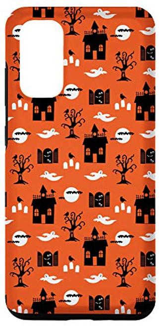 Galaxy S20 House Full Moon Ghost Halloween Design Orange Phone Case