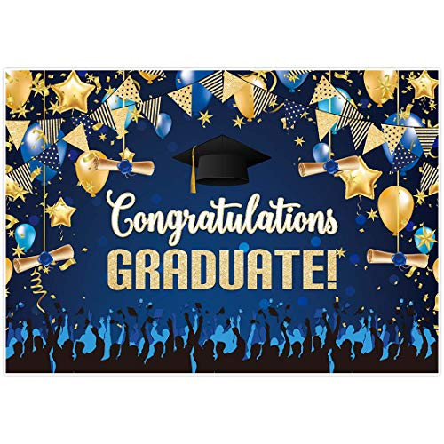 Allenjoy 7x5ft Graduation Backdrop for Photography Blue and Gold Congratulations Congrats Grad Class of 2021 Prom Party Supplies Decorations Photoshoot Photo Studio Props Favors Banner Background
