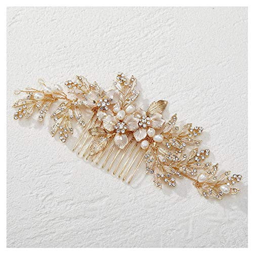 SWEETV Handmade Wedding Hair Comb Clip Rhinestone Bridal Hair Comb Piece Gold Hair Accessories for Brides Wedding