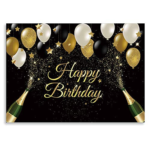 Seasonwood 7x5ft Happy Birthday Party Backdrop Black and Gold Glitter Bokeh Sequin Spots Photography Background Golden Sparkle Champagne Balloon Baby Banner Cake Table Decoration Photo Booth Supplies Seasonwood 7x5ft Happy Birthday Party Backdrop Black and Gold Glitter Bokeh Sequin Spots Photography Background Golden Sparkle Champagne Balloon Baby Banner Cake Table Decoration Photo Booth Supplies