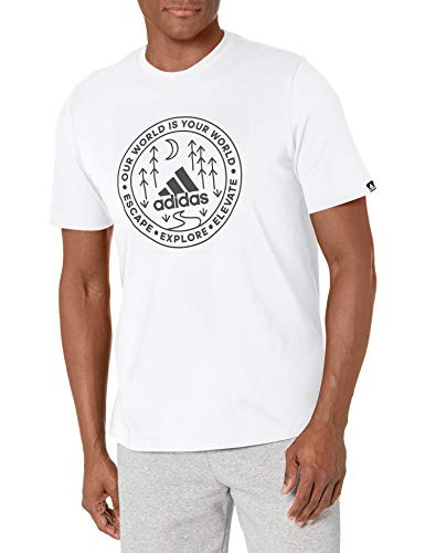 adidas mens Explore Nature Graphic Tee White Medium