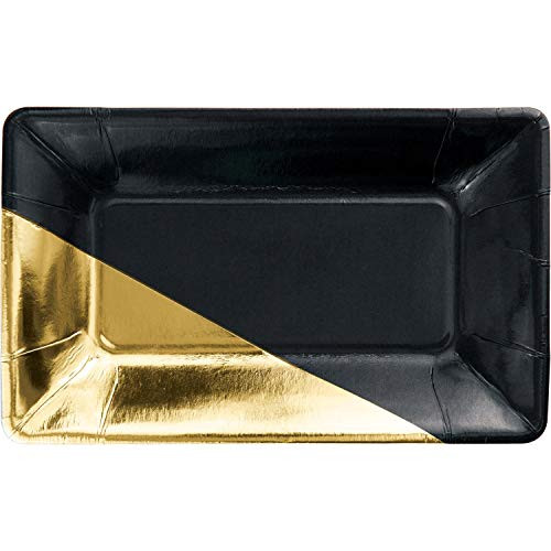 Black and Gold Foil Rectangular Paper Plates by Elise 24 ct