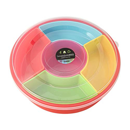 Cabilock Candy and Nut Serving Container Appetizer Tray with Lid 4 Compartment Round Plastic Food Storage Lunch Organizer Divided Snack Plate Dish Platter Red