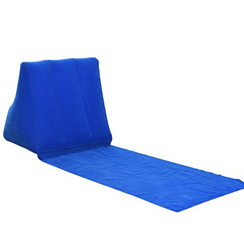 Mjuan Inflatable Beach Mat Festival Camping Leisure Lounger Back Pillow Cushion Chair - Dark Blue