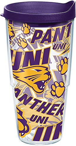 Tervis Northern Iowa Panthers All Over Tumbler with Wrap and Royal Purple Lid 24oz Clear