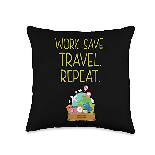 Travel T Shirt - Traveller Gifts Vacation Shirts Work Save Travel Repeat Tees Men Women Gifts Throw Pillow 16x16 Multicolor