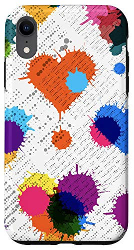 iPhone XR White Grunge Hearts Paint Splat Colorful Abstract Cute Case