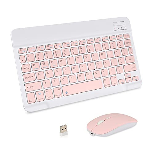 Mystery Portable Wireless Keyboard Rechargeable10 Ultra Slim Universal Tablet Keyboard with Wireless Mouse Small Wireless Keyboard for iOS-Android-Windows Tablets Laptops PC Phones -Pink-