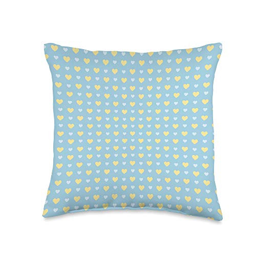 Cute Pastel Pattern Accessories Cute Pattern Polka Dot Heart Pastel Blue Yellow Gift Idea Throw Pillow 16x16 Multicolor