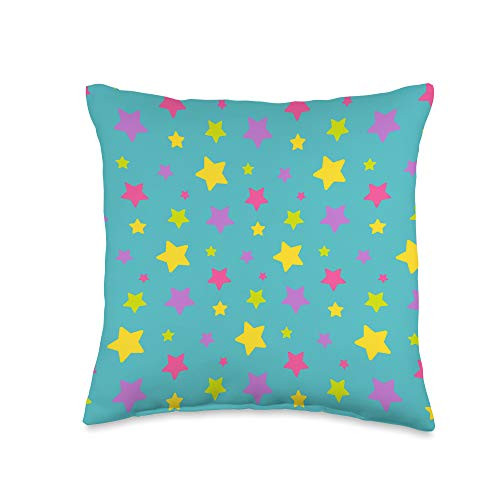 Cute Pastel Pattern Accessories Cute Star Pattern Pastel Blue Violet Yellow Gift Throw Pillow 16x16 Multicolor