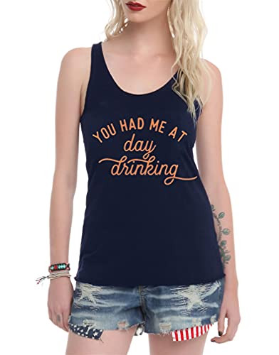 Gowone Women You Had Me at Day Drinking Shirt Causal Drinking Shirt O-Neck Sleeveless Funny Letter Printed Tank Top -L Navy Blue-