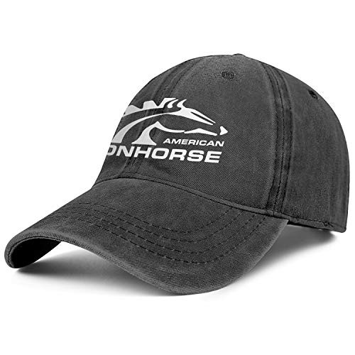Men-Womens Black American-Ironhorse-Logo- Plain Adjustable Peak Cap Classic Baseball Hats