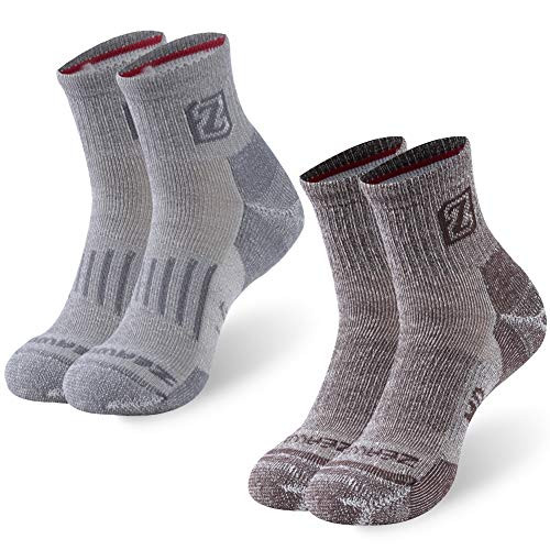ZEALWOOD Merino Wool Ankle Athletic Socks Warm Crew Heated Thermal Hiking Socks Cycling Socks Running Socks Winter Crew Socks for Extreme Cold Weather Socks 2 Pairs Grey-Brown Medium
