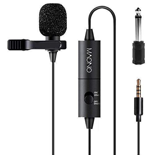 Lavalier Microphone MAONO AU-100 Hands Free Clip-on Lapel Mic with Omnidirectional Condenser for Podcast Recording DSLRCamera Smartphone PCLaptop -236 in- -Renewed-