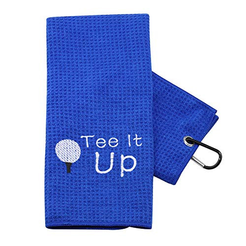 PXTIDY Tee It Up Golf Towel Aiming Ball Hole Golfing Golf Towel Gift for Women Men Golf Lover Gift Encourage Embroidered Golf Towel with Clip for Golfer Golf Player -Blue-