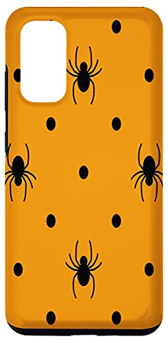 Galaxy S20 Orange Black Spiders Repeating Pattern Halloween Themed Case