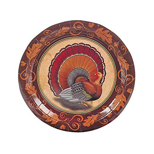 Fun Express - Thanksgiving Turkey Banquet Plates for Thanksgiving - Party Supplies - Print Tableware - Print Plates  and  Bowls - Thanksgiving - 8 Pieces