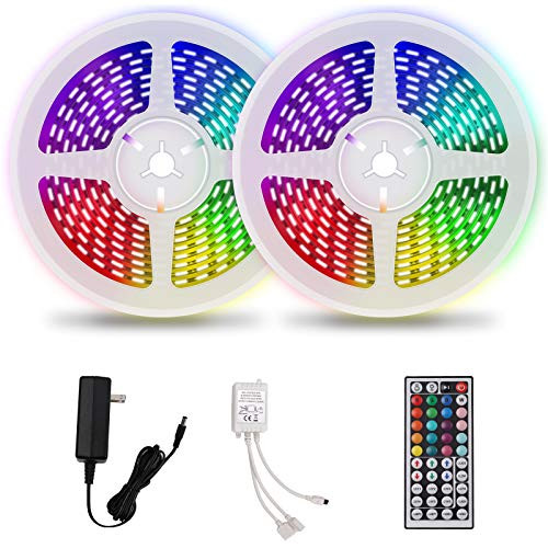 32.8ft Led Strip Lights Energetic RGB LED Lights Strip 5050 LED Tape Lights Flexible Color Changing LED Lights with 24 Keys IR Remote for Bedroom Kitchen DIY Home Decoration -2X16.4ft-