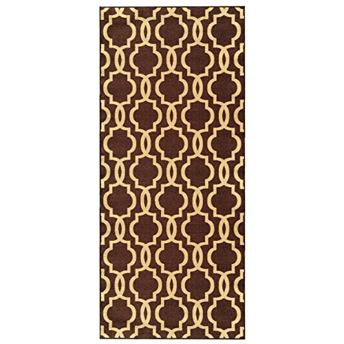 Custom Size Brown Moroccan Trellis Rubber Backed Non-Slip Hallway Stair Runner Rug 31in X 1ft