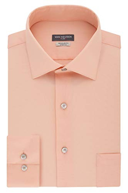 Van Heusen Men's Dress Shirt Regular Fit Flex Collar Stretch Solid Blossom 16.5" Neck 32"-33" Sleeve -Large-