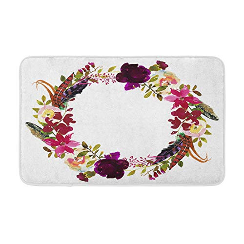 Adowyee Bath Mat Watercolor Boho Burgundy Red White Floral Wreath Flowers and Feathers Oval is olated Cozy Bathroom Decor Bath Rug with Non Slip Backing 20" X 30" Adowyee Bath Mat Watercolor Boho Burgundy Red White Floral Wreath Flowers and Feathers Oval is olated Cozy Bathroom Decor Bath Rug with Non Slip Backing 20" X 30"
