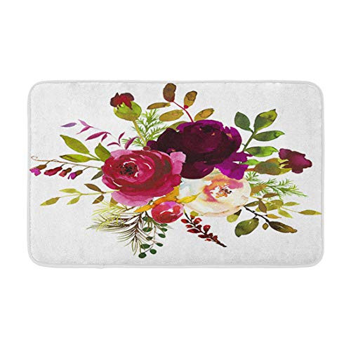 Adowyee Bath Mat Watercolor Boho Burgundy Red White Floral Round Bouquet Flowers and Feathers is olated Cozy Bathroom Decor Bath Rug with Non Slip Backing 20" X 30" Adowyee Bath Mat Watercolor Boho Burgundy Red White Floral Round Bouquet Flowers and Feathers is olated Cozy Bathroom Decor Bath Rug with Non Slip Backing 20" X 30"