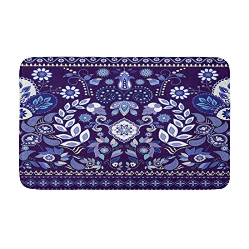Adowyee 20"x30" Bath Mat Morrocan Paisley Floral Vintage for Ribbon Flower Pattern Abstract Cozy Bathroom Decor Bath Rug with Non Slip Backing