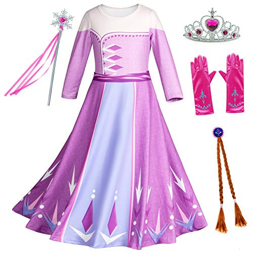 Princess Snow Queen Act 2 Costumes Birthday Party Dress Up for Little Girls with WigCrownMaceGloves Accessories 6T 7