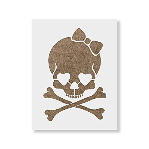 Girly Skull Stencil - Reusable Stencils for Painting - Mylar Stencil for DIY Projects and Crafts