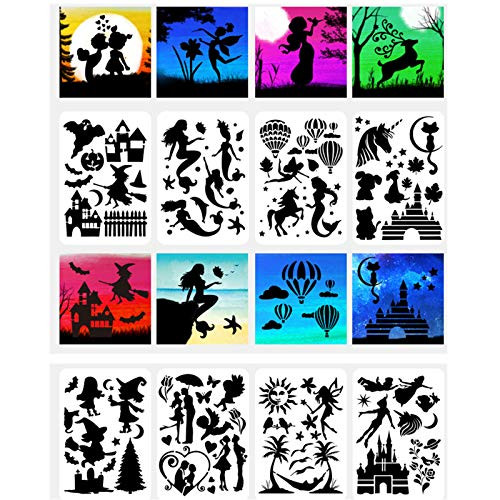 16 pcs Fast Draw Stencil Art Templates Stencils Perfect for DIY Rock Painting Art Projects -16pcs-