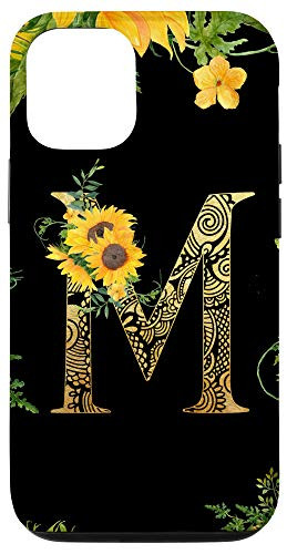 iPhone 12-12 Pro Sunflower Letter M Monogrammed Initial Case