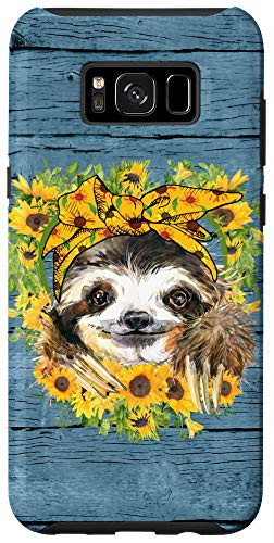 Galaxy S8 plus Sloth Sunflower Heart Blue Farmhouse Wood Case