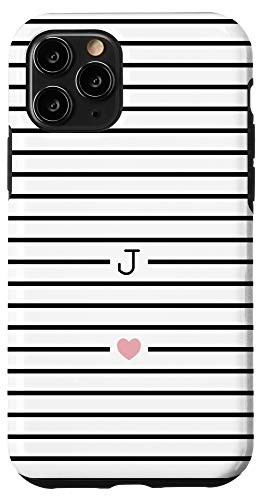 iPhone 11 Pro Letter J Monogram J Initial Black and White Stripes Striped Case