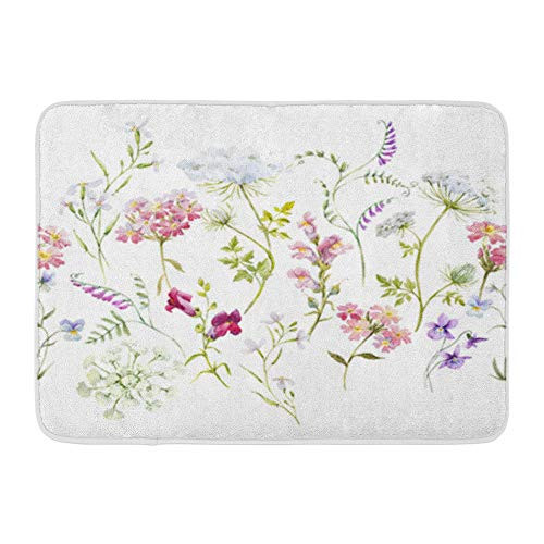 Emvency Bath Mat 16" x 24" Flannelette Fabric Soft Absorbent Watercolor Floral Pattern Delicate Flower Wildflowers Pink Tansy Pansies White Cozy Decorative Non-Slip Memory Bathroom Rug Emvency Bath Mat 16" x 24" Flannelette Fabric Soft Absorbent Watercolor Floral Pattern Delicate Flower Wildflowers Pink Tansy Pansies White Cozy Decorative Non-Slip Memory Bathroom Rug