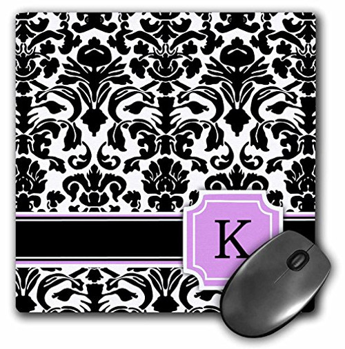 3dRose LLC 8 x 8 x 0.25 Inches Mouse Pad Personal Initial K Monogrammed Pink Black and White Damask Pattern Girly Stylish Personalized Letter -mp_154386_1-