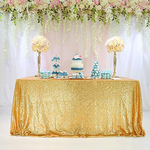 TRLYC Glitter Gold Sequin Tablecloth - 60x105inch Rectangular Gold Tablecloth Shiny Table Cloth Decoration for Party Birthday Wedding Christmas