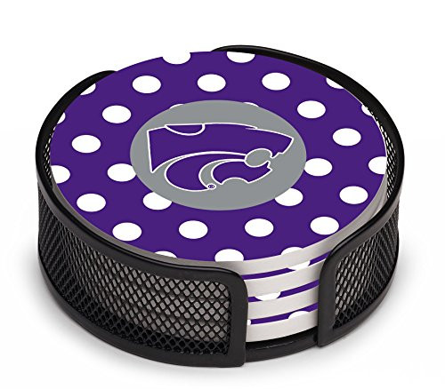 Thirstystone Stoneware Drink Coaster Set with Holder Kansas State University Dots