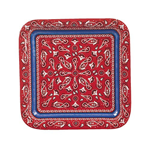 Fun Express - Red Bandana Square Dinner Plates - Party Supplies - Print Tableware - Print Plates and Bowls - 8 Pieces Fun Express - Red Bandana Square Dinner Plates - Party Supplies - Print Tableware - Print Plates and Bowls - 8 Pieces