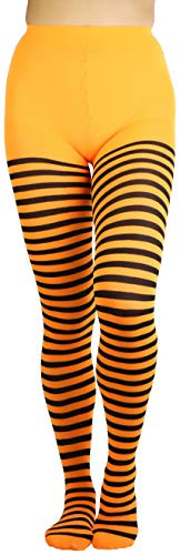 ToBeInStyle Women's Nylon Horizontal Striped Tights - Black-Orange - One Size