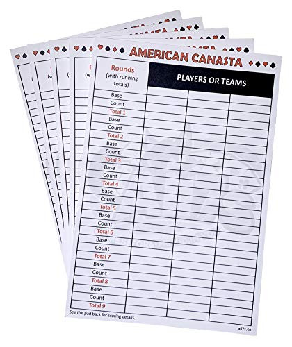 Premium American Canasta Score Pads with Instructions Set of 5 Pads -250 Sheets- by All7s