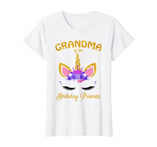 Womens Unicorn Girl Grandma Of The Birthday Princess Grandmother T-Shirt