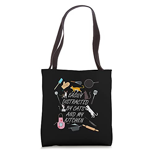 Distracted By Cats and Kitchen Baking Chef Tote Bag