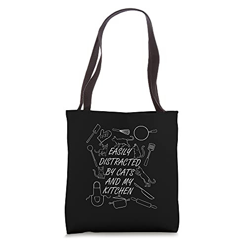 Distracted by Cats and Kitchen Baking Pastry Tote Bag